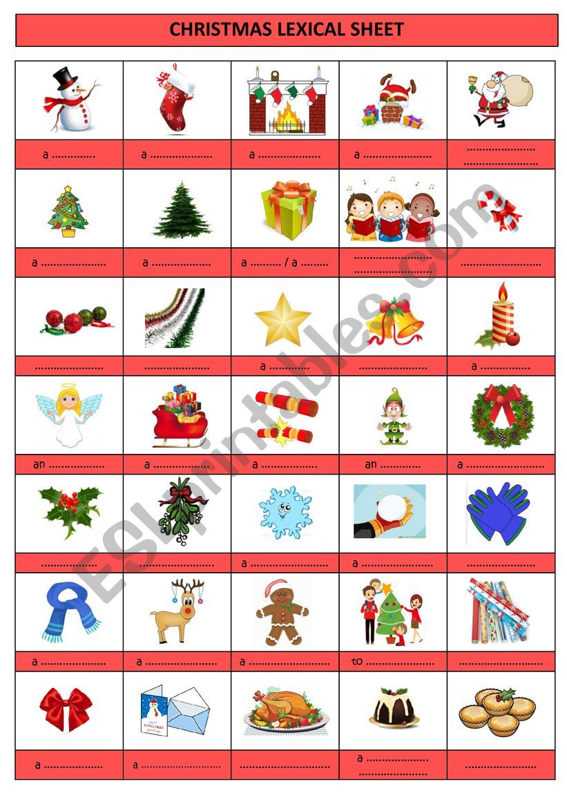 Christmas lexical sheet & answers