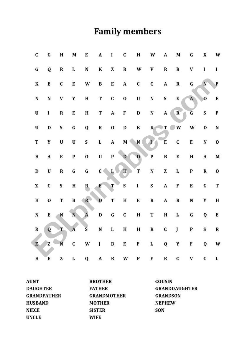 Family members worksheet