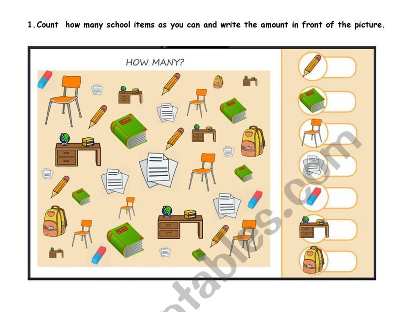 School supplies worksheet