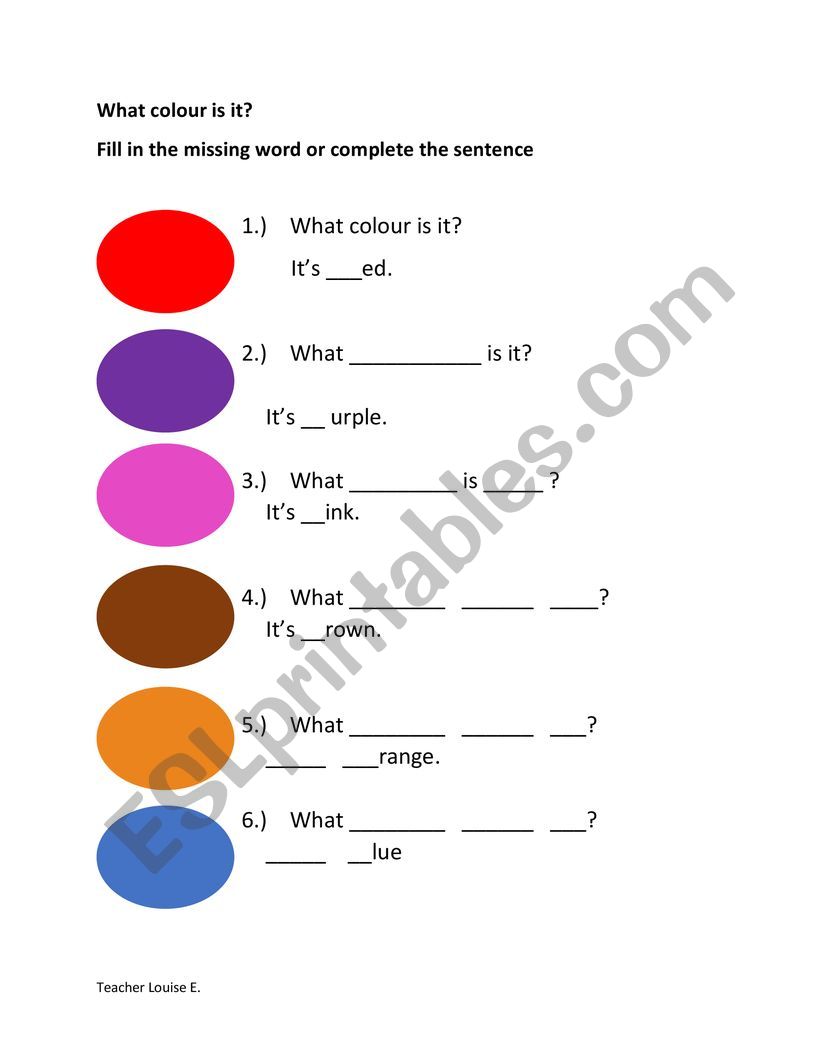 Colour questions worksheet