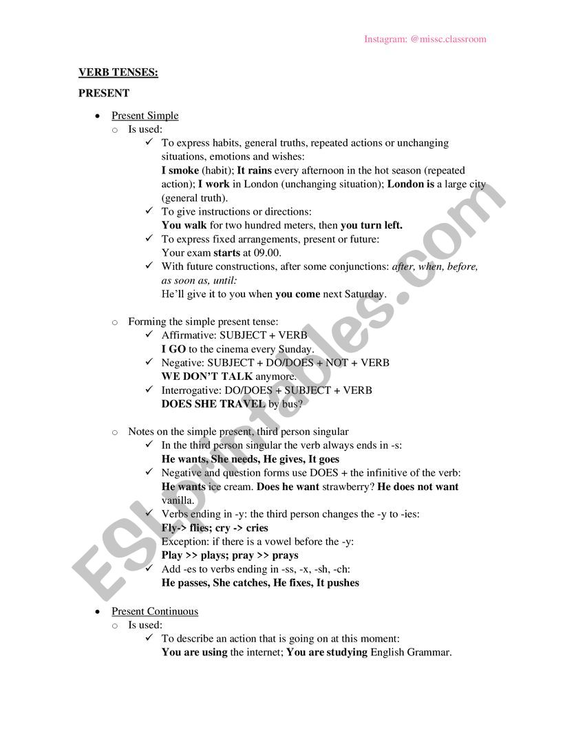 Present tenses worksheet