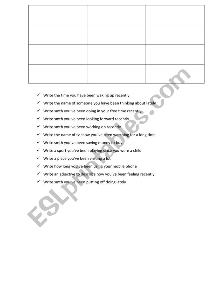 Present Perfect Continuous worksheet