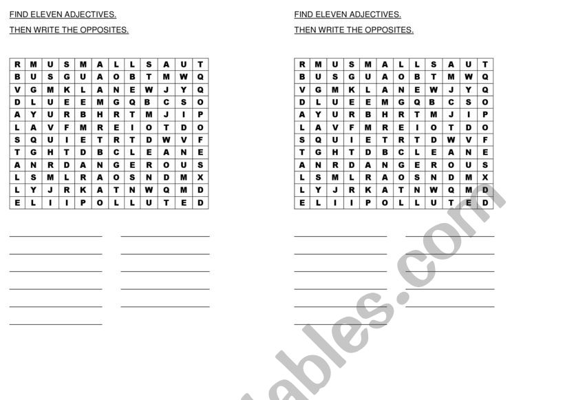 OPPOSITE ADJECTIVES worksheet