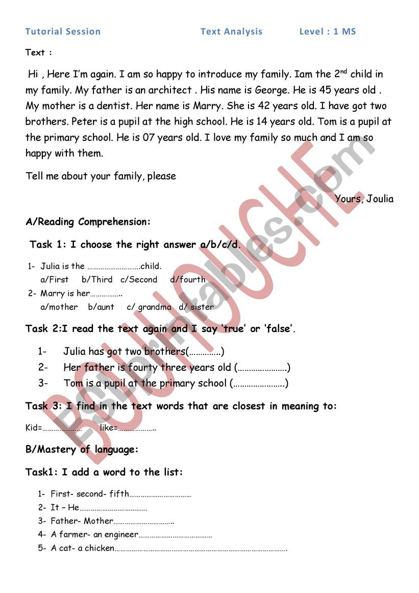 Tutorial session worksheet