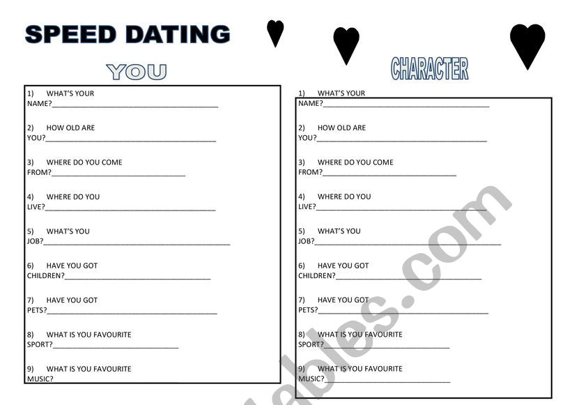 esl peed dating role play cards