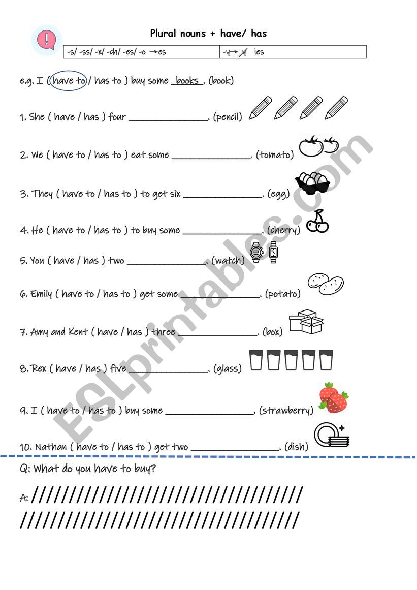 Plural nouns and have/ has worksheet
