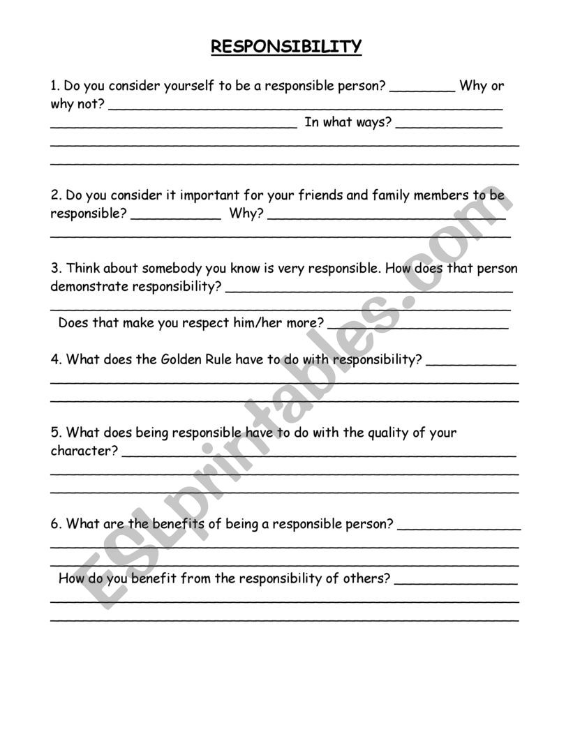 Responsibility worksheet