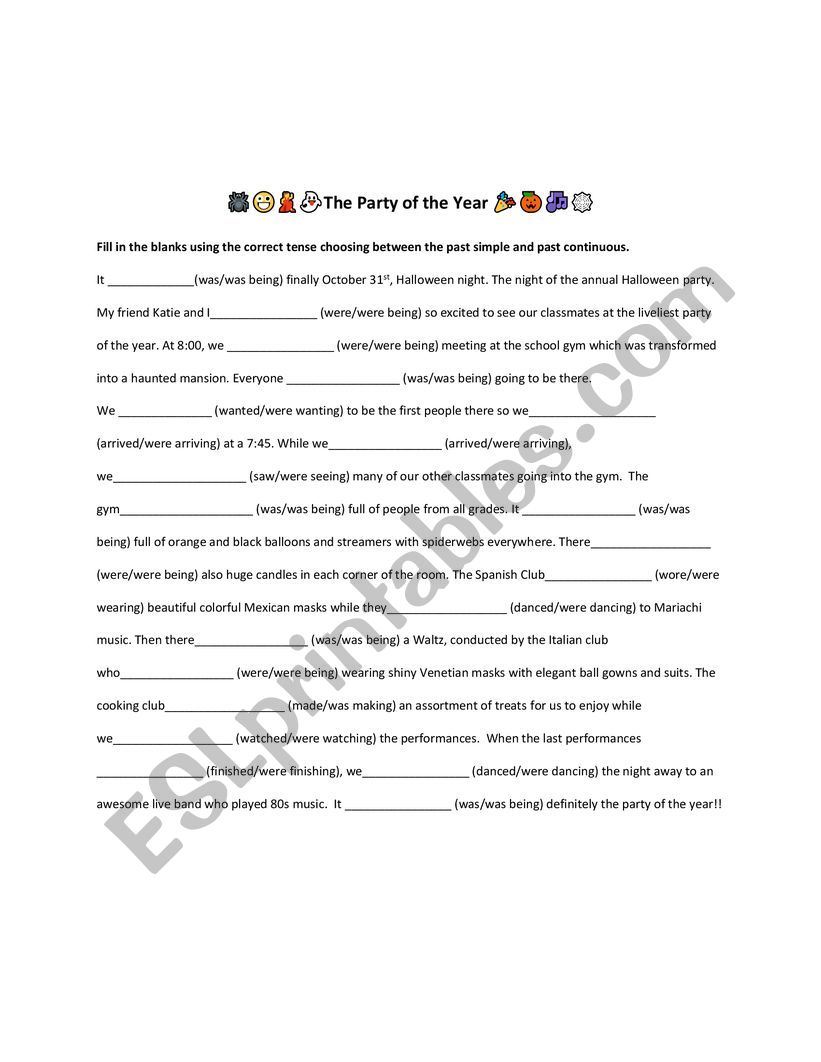 Party of the Year worksheet