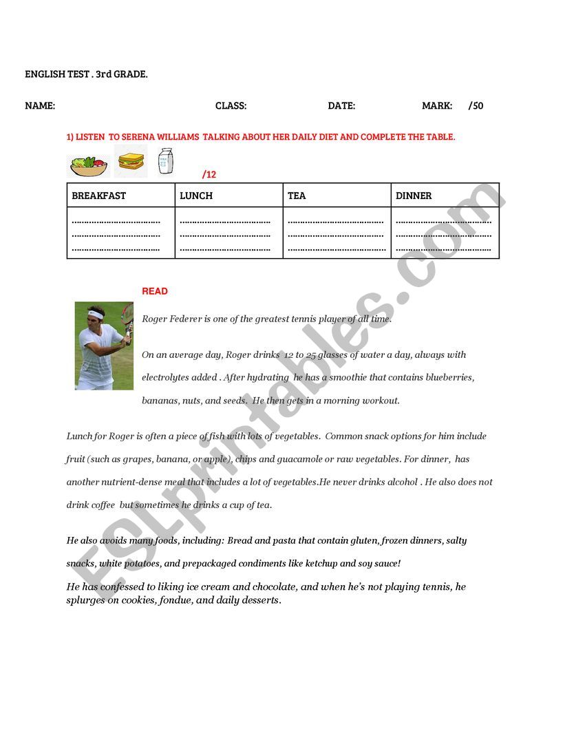 Eating habits worksheet