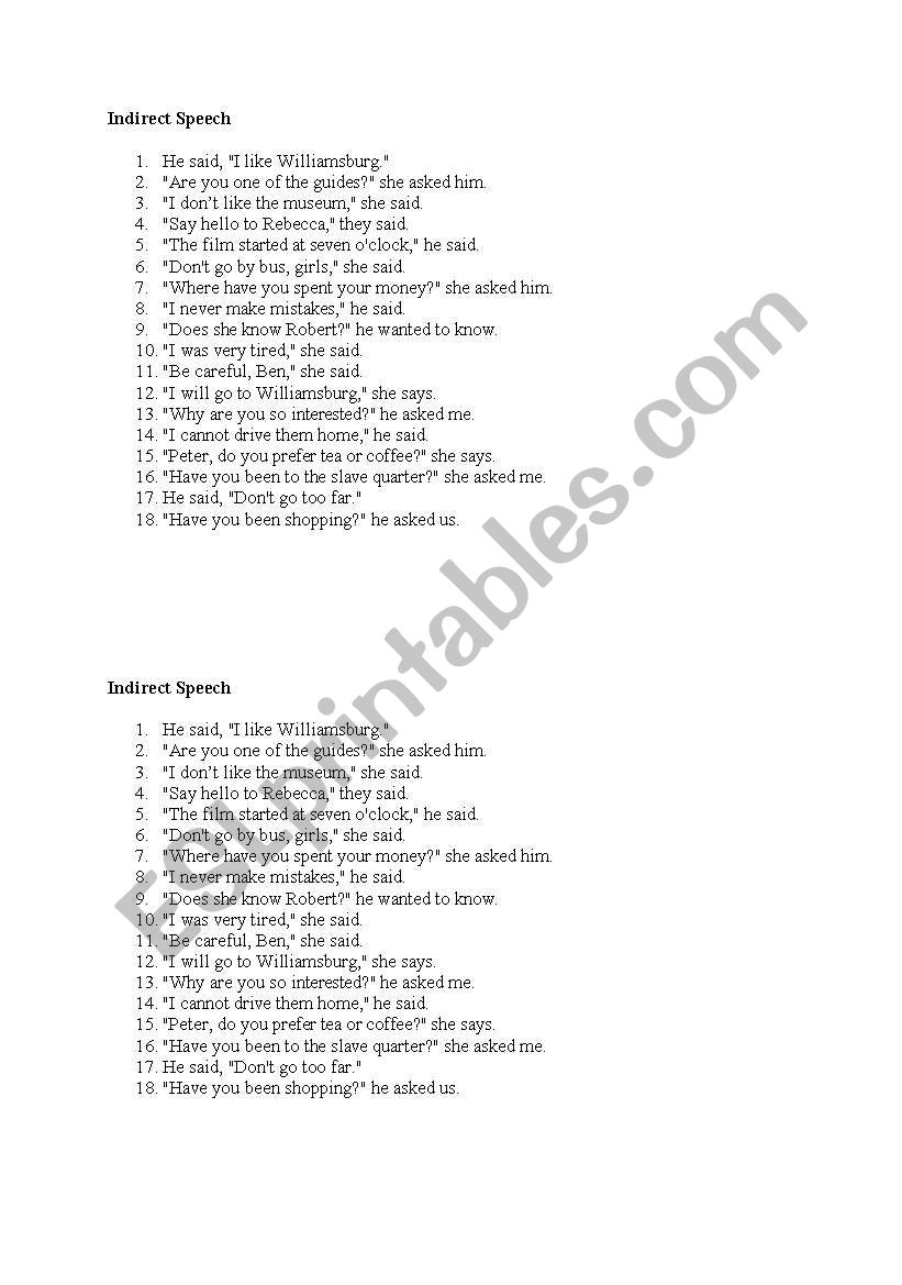 Reported Speech  worksheet