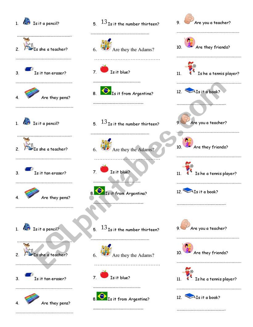 Verb to be questions worksheet
