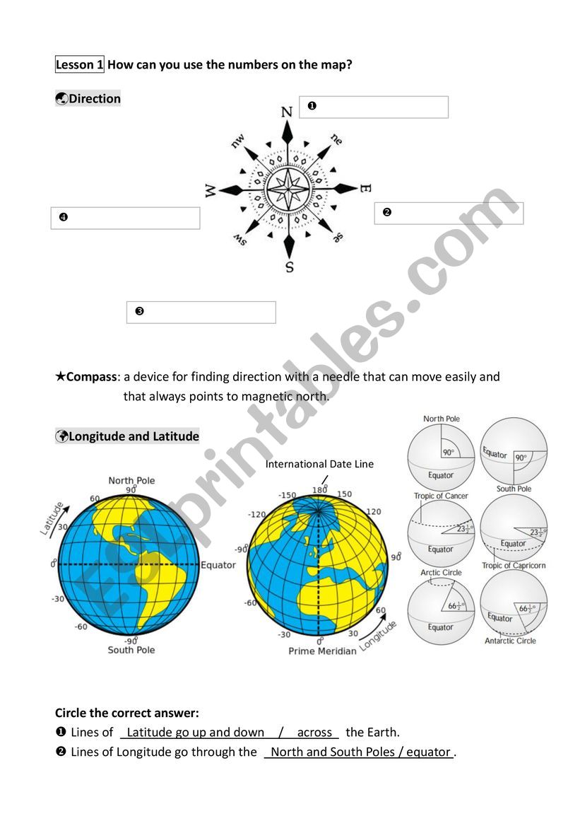 The information on the map    worksheet