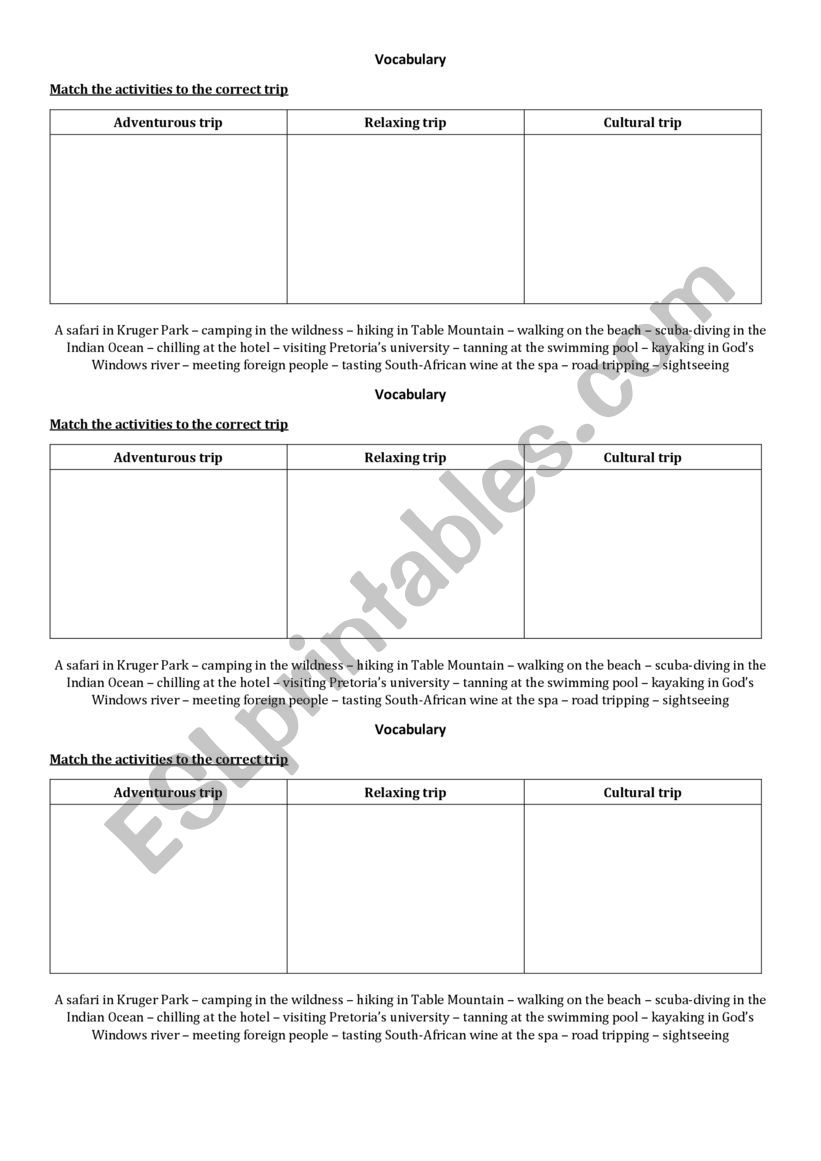 Holidays activities worksheet