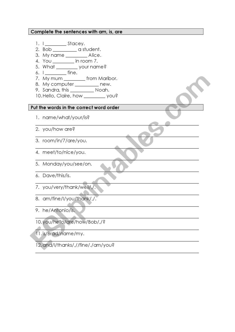 Verb Be worksheet