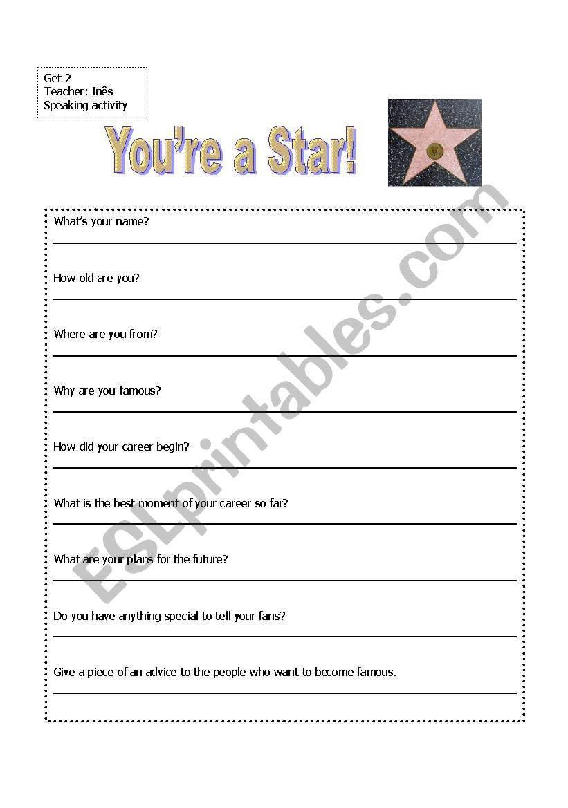 Youre a star! worksheet