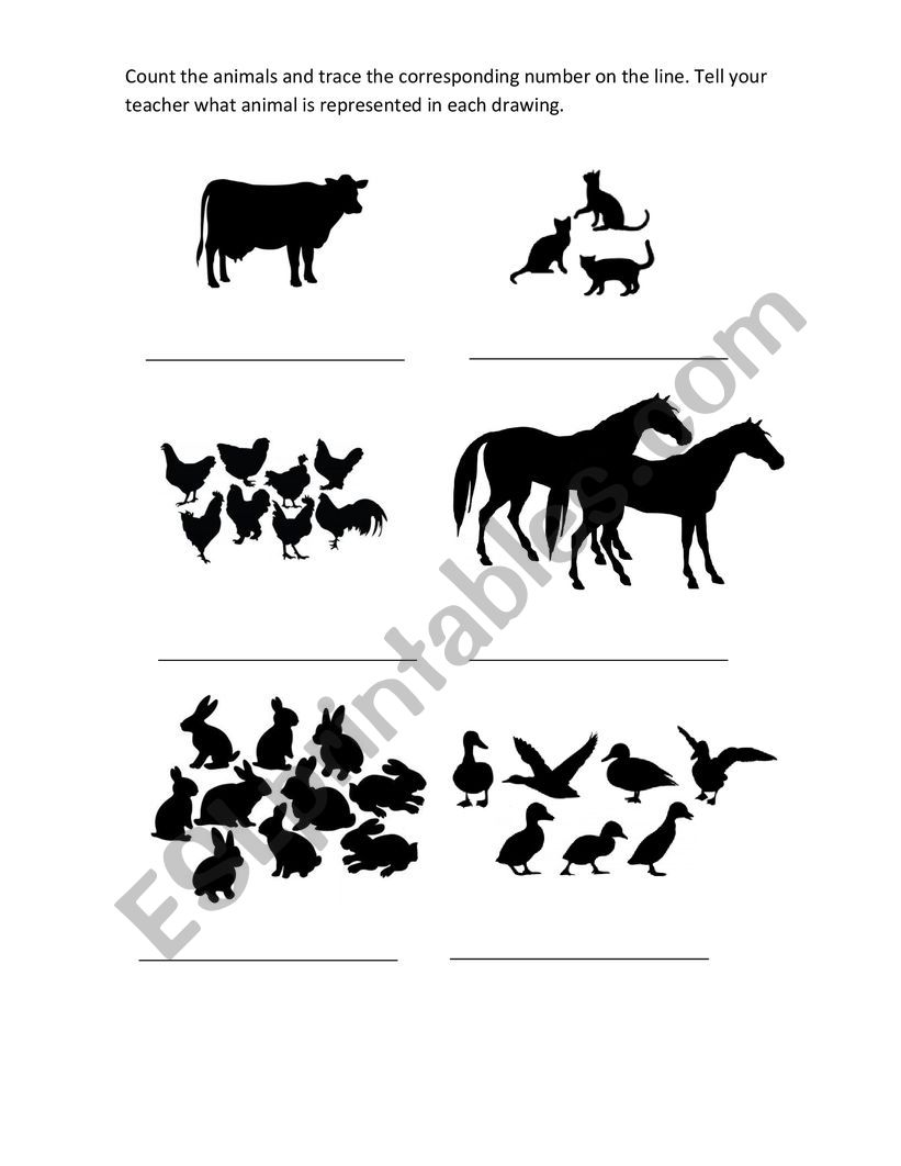 Farm animals and numbers worksheet
