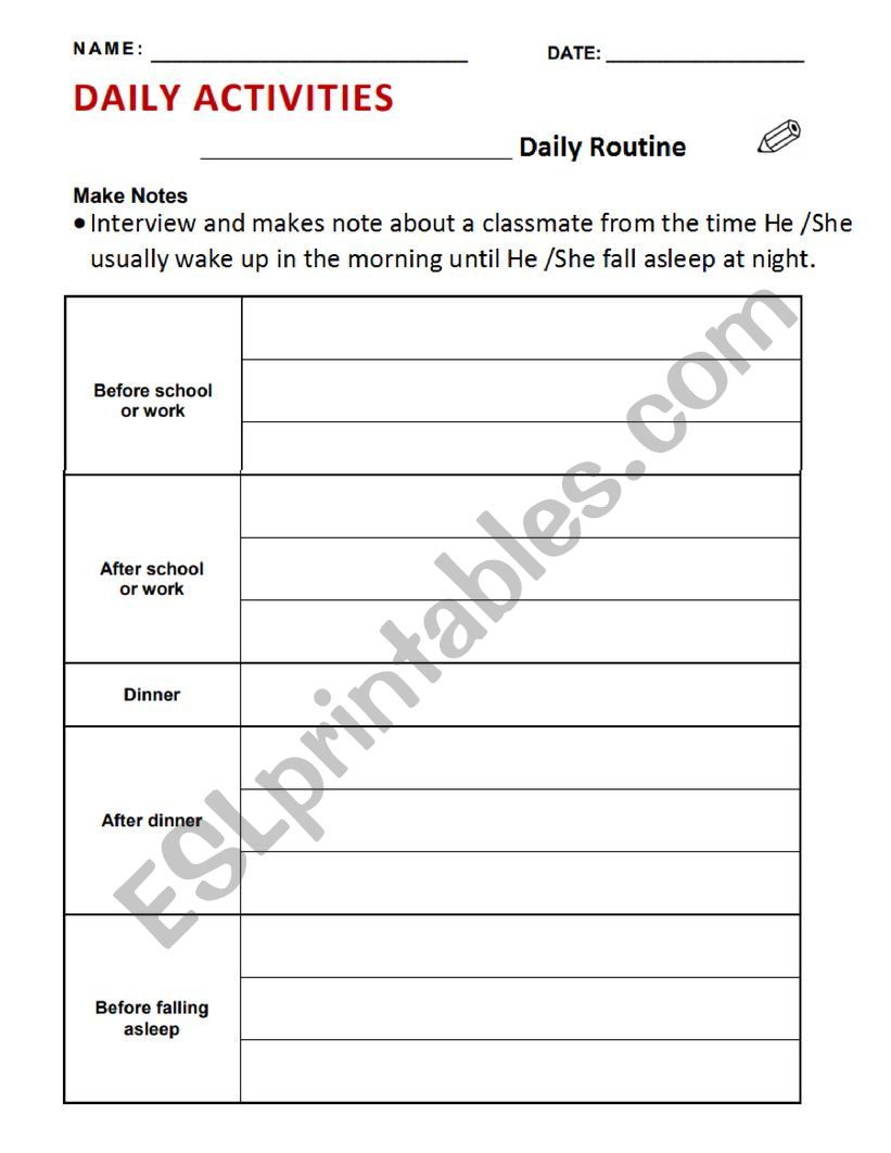 Daily Routine worksheet