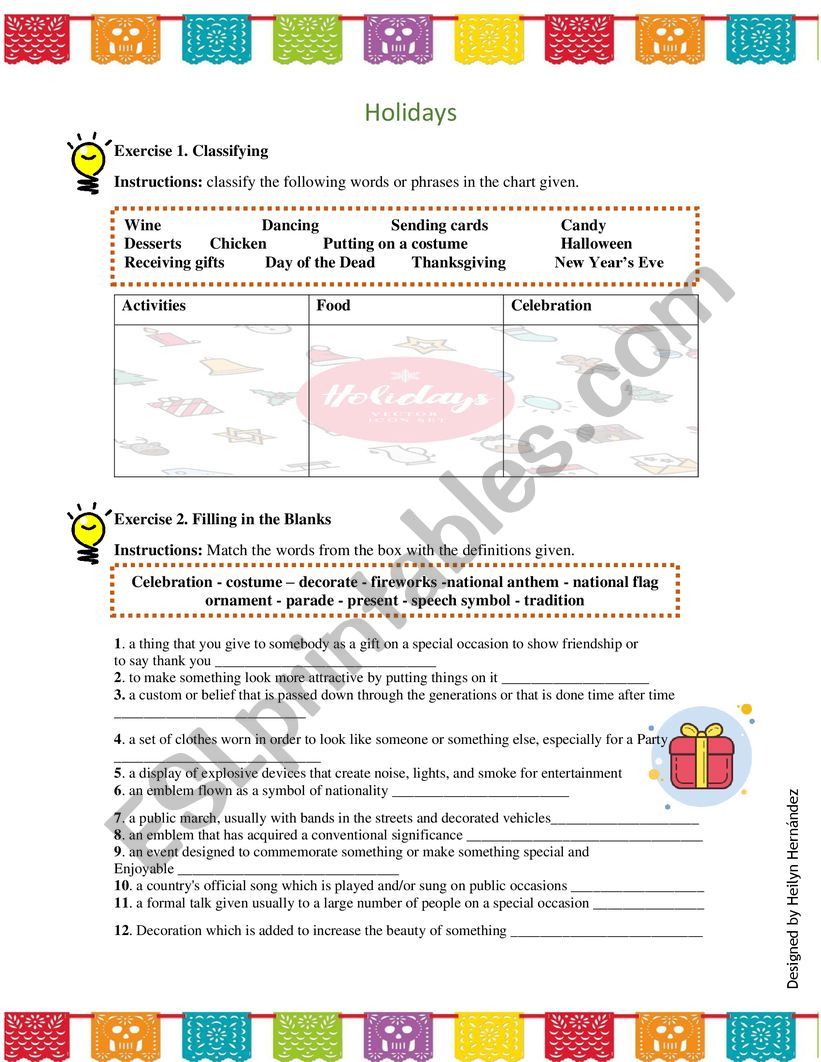 Holidays  worksheet