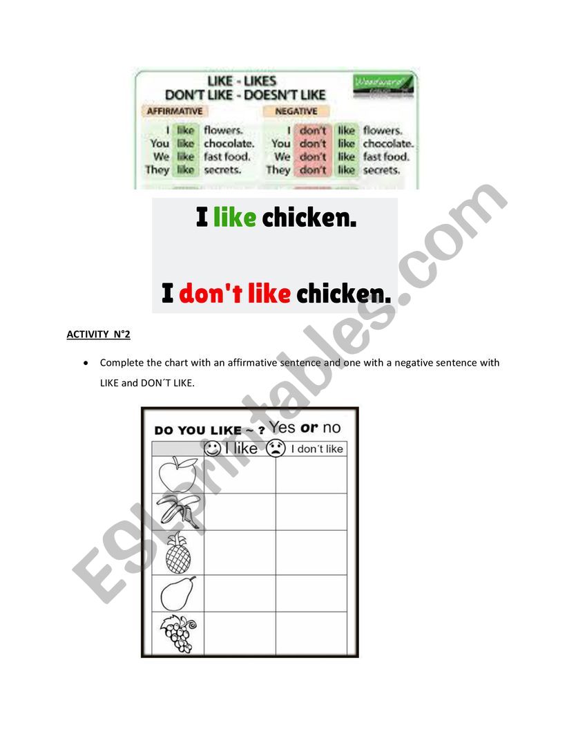 LIKE - DON´T LIKE - ESL worksheet by grassinoromina