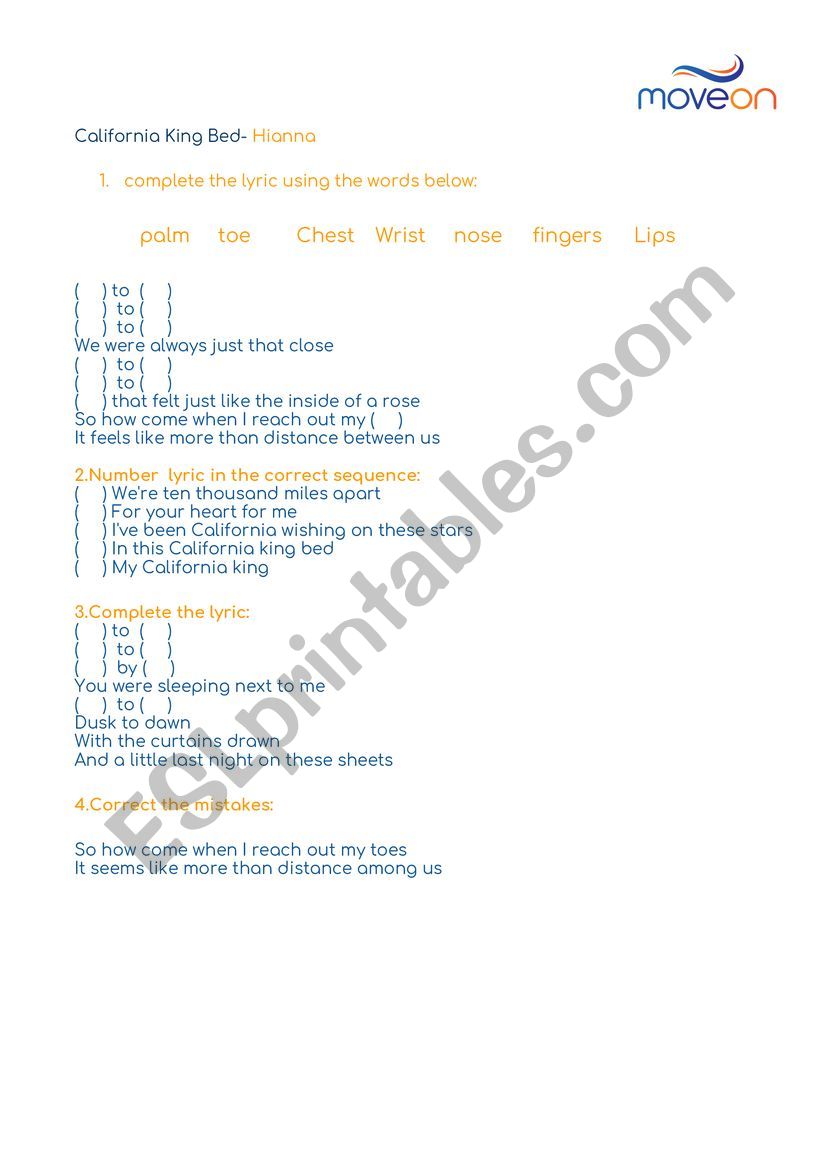 California King bed worksheet