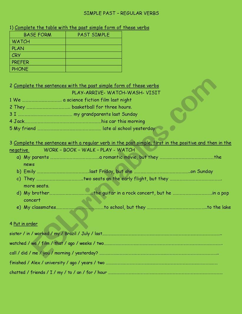 Simple past - Regular verbs worksheet