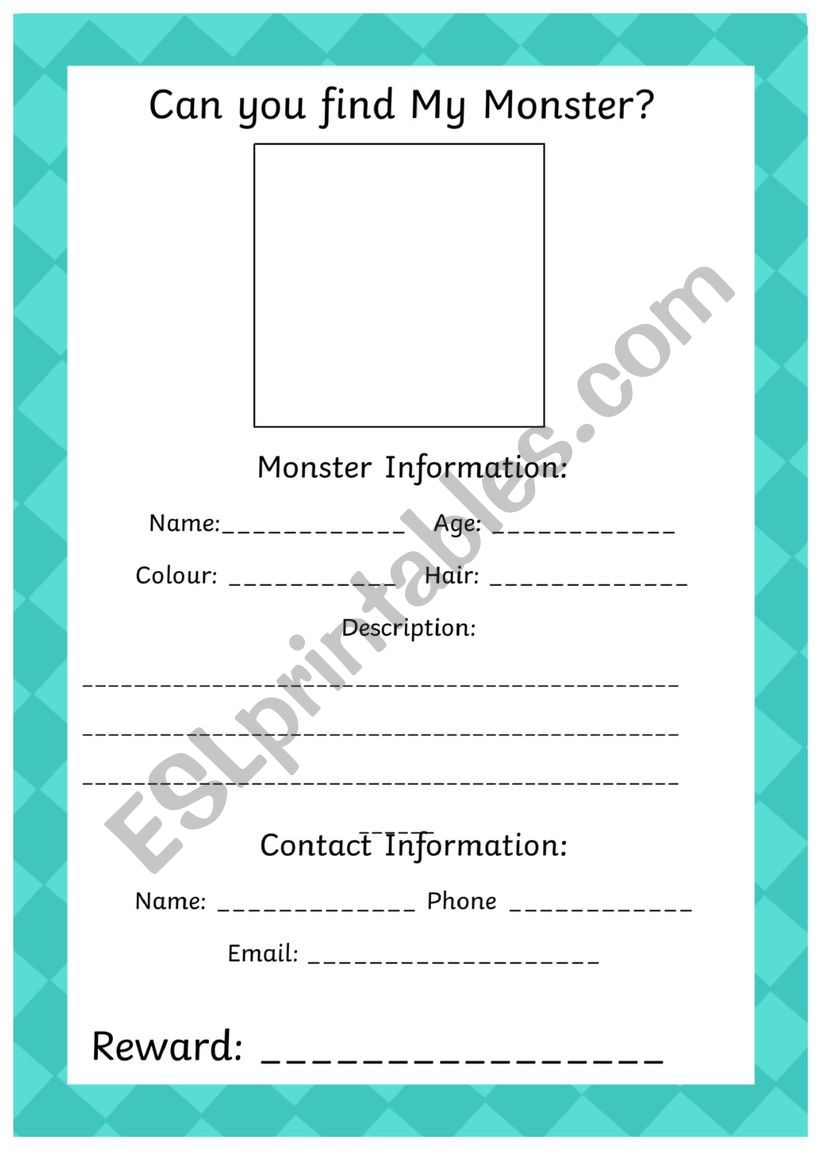 Can you find My Monster worksheet