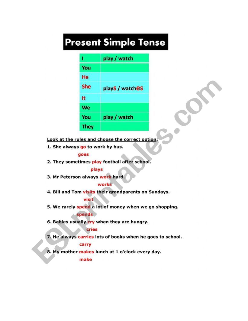Present Simple Tense worksheet