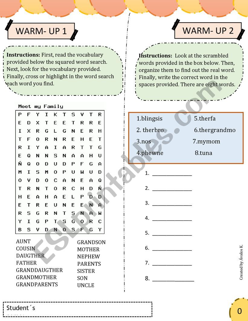 Warm- ups worksheet