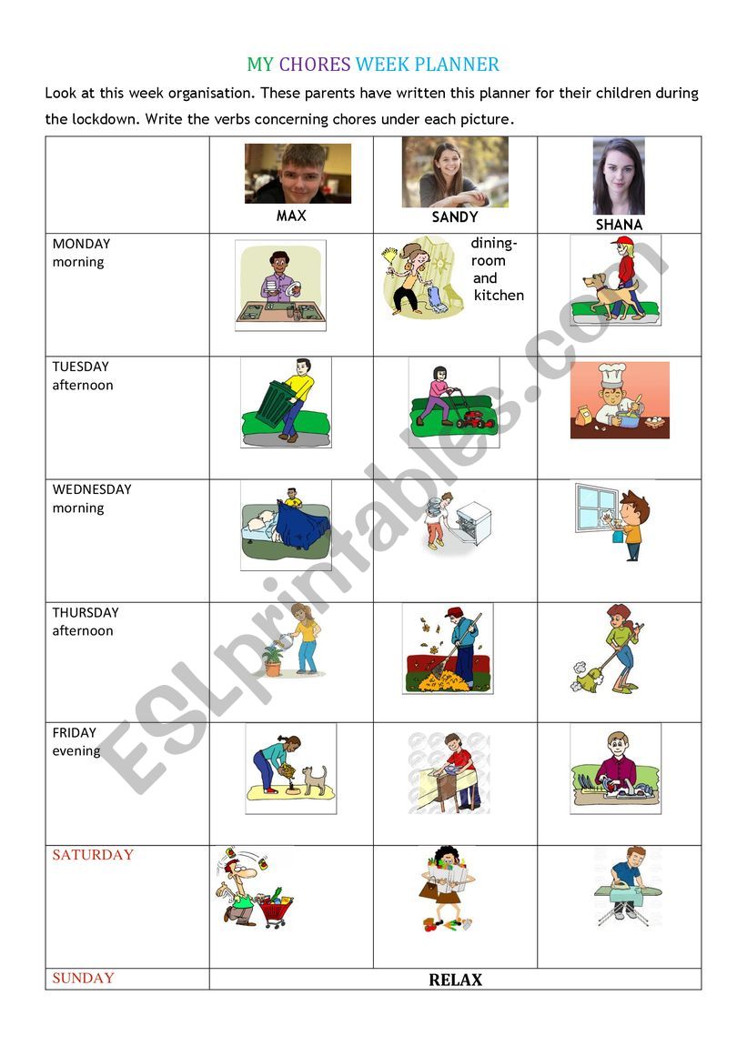 Chores planner - ESL worksheet by MissMicra68