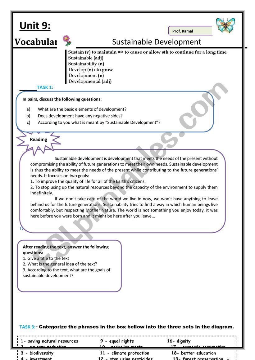 Sustainable development  worksheet