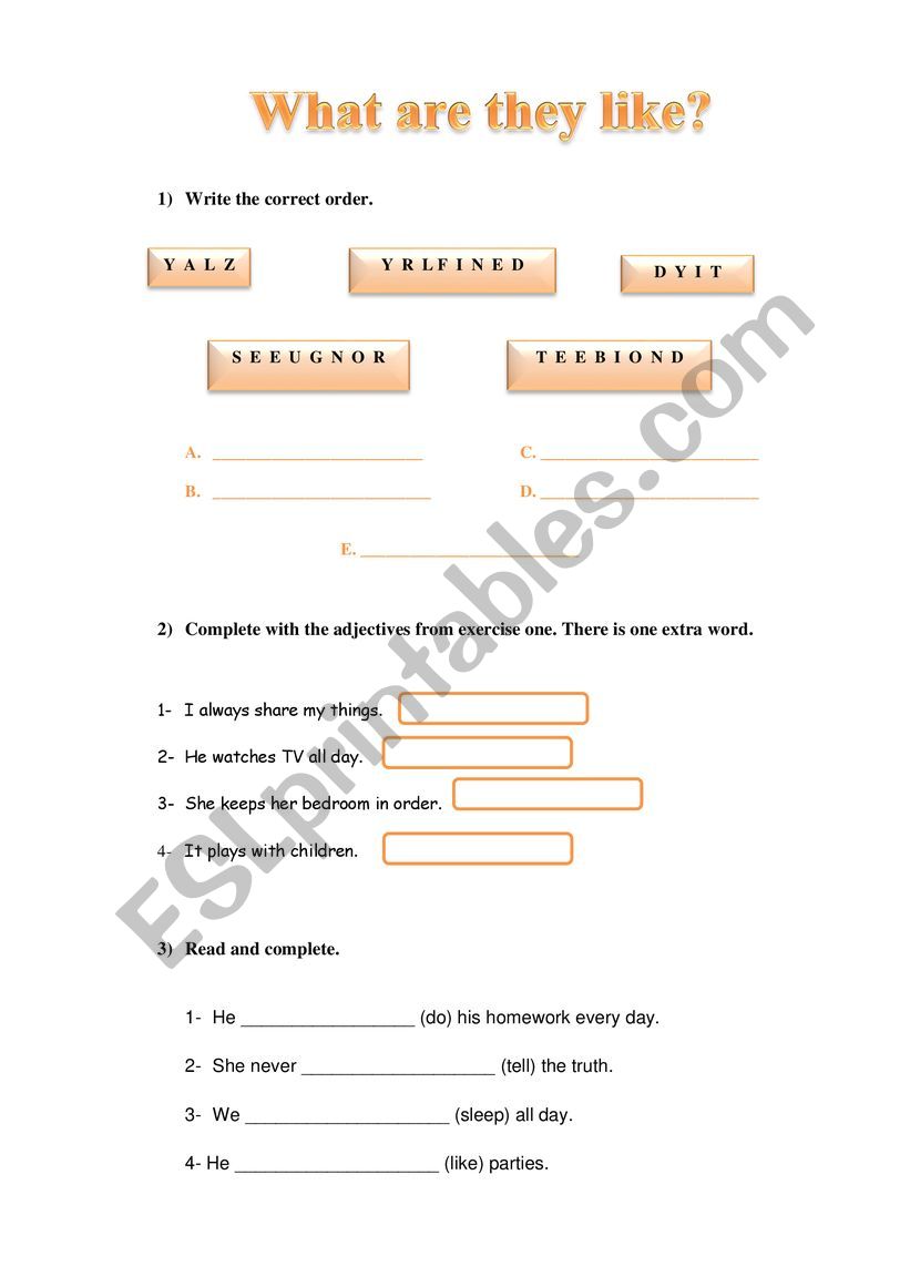 what are they like? worksheet