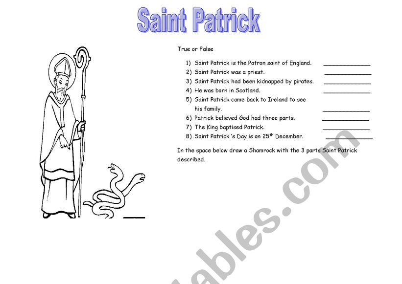 St Patricks Day True or False worksheet
