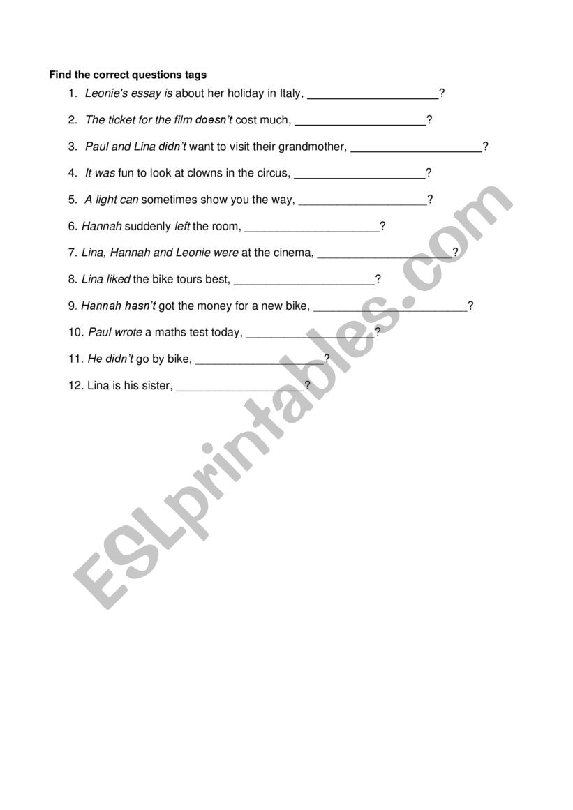 find the correct question tag worksheet