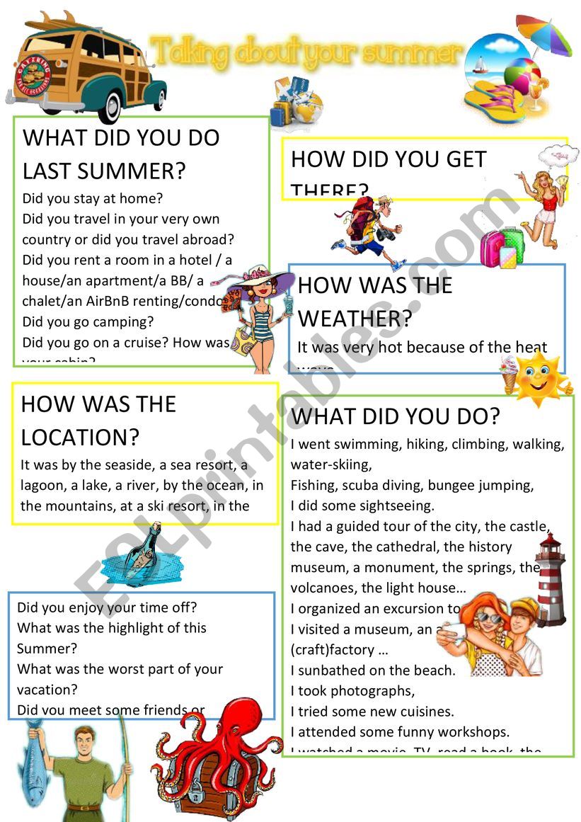 Talking About Your Summer What Did You Do During Your Vacation Holidays Esl Worksheet By Cariboo