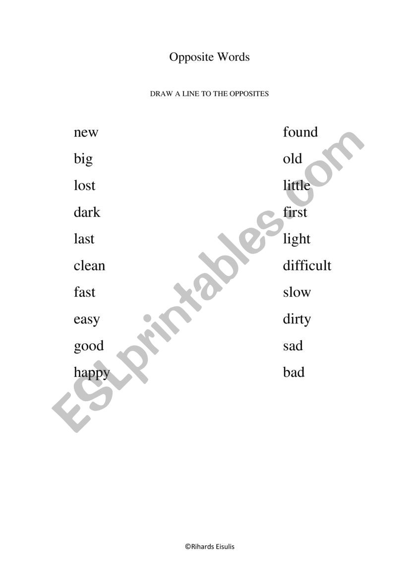 Reading - Opposites worksheet