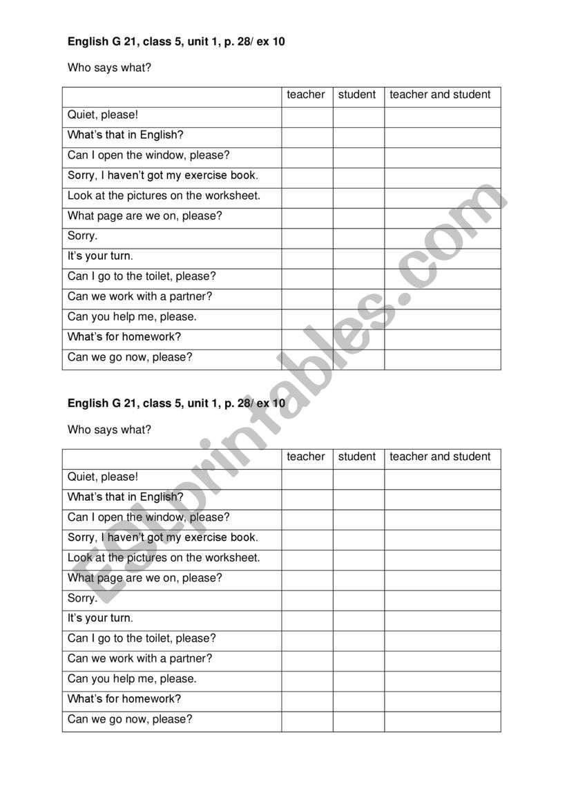 Classroom Phrases worksheet