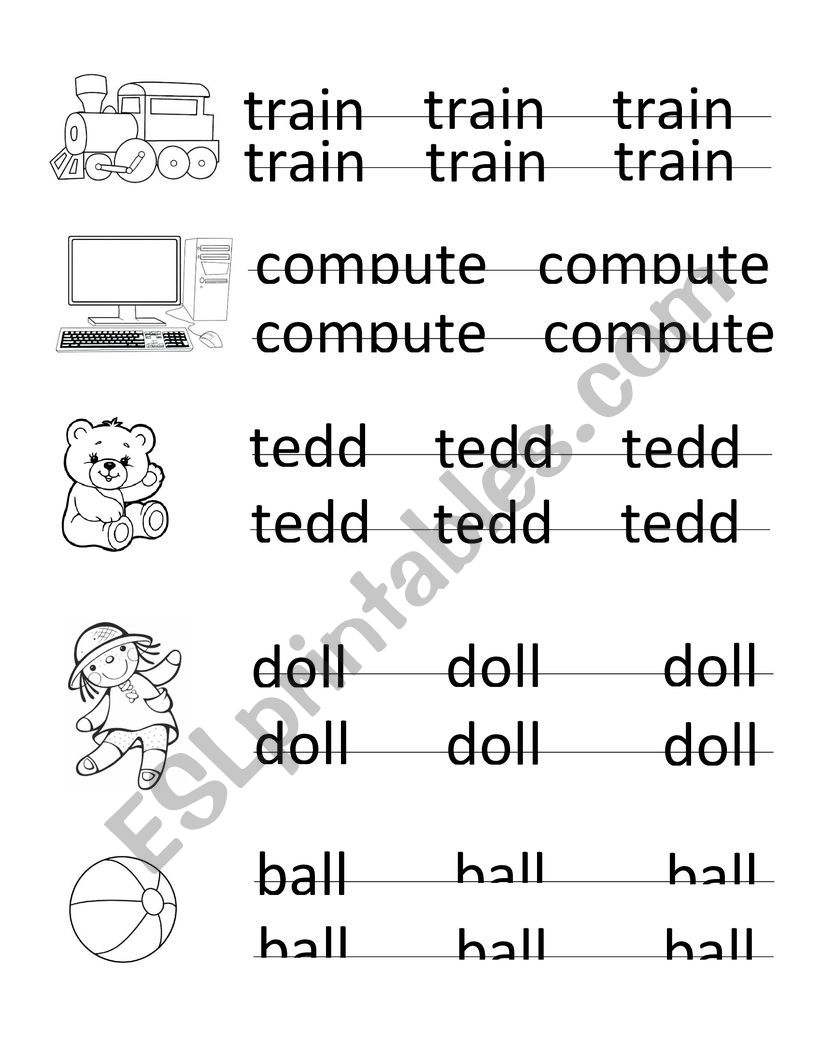 practice writing toys vocab for kids