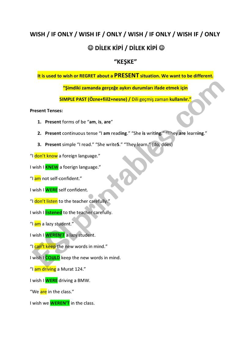 Wish Clause worksheet