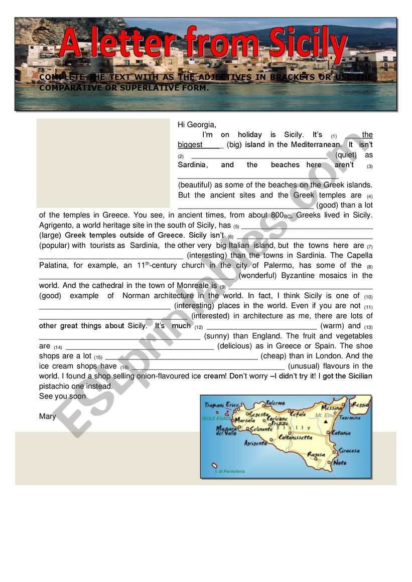 Letter from Sicily worksheet