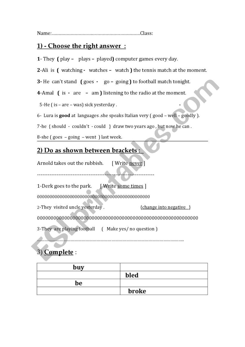 Exam worksheet