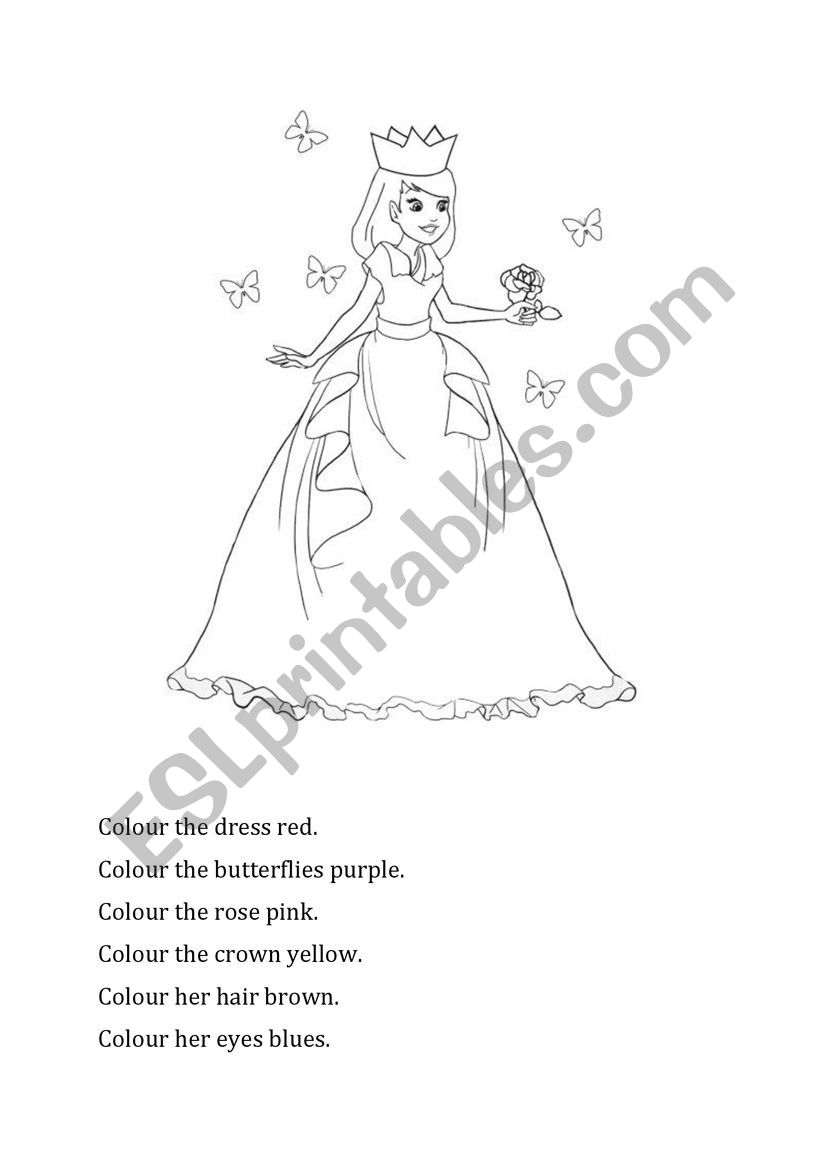 A princess to colour worksheet