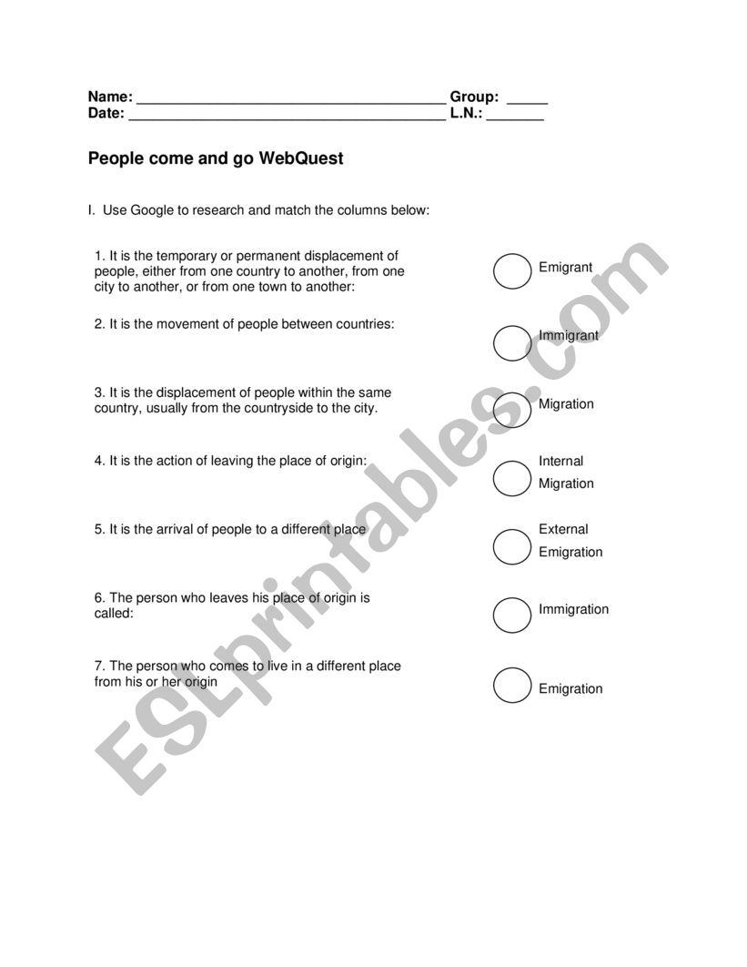 Geography: People come and go WebQuest