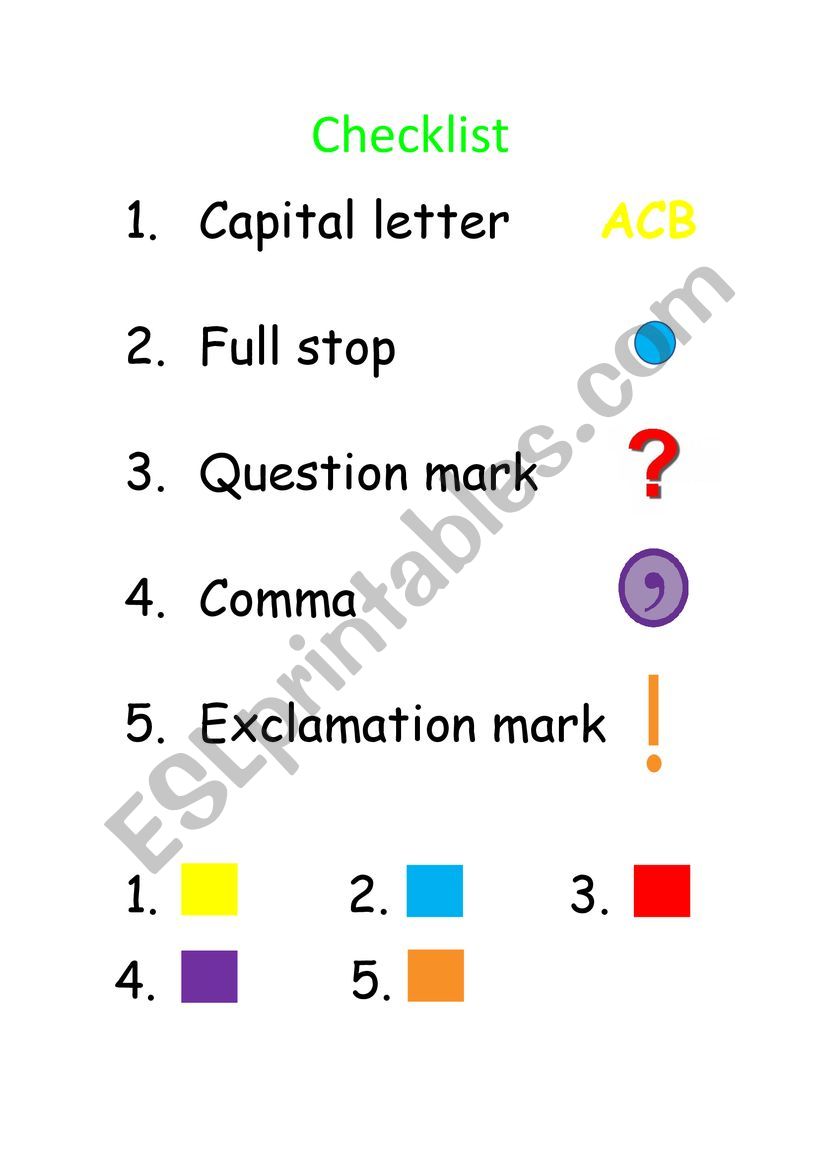 Writing checklist worksheet