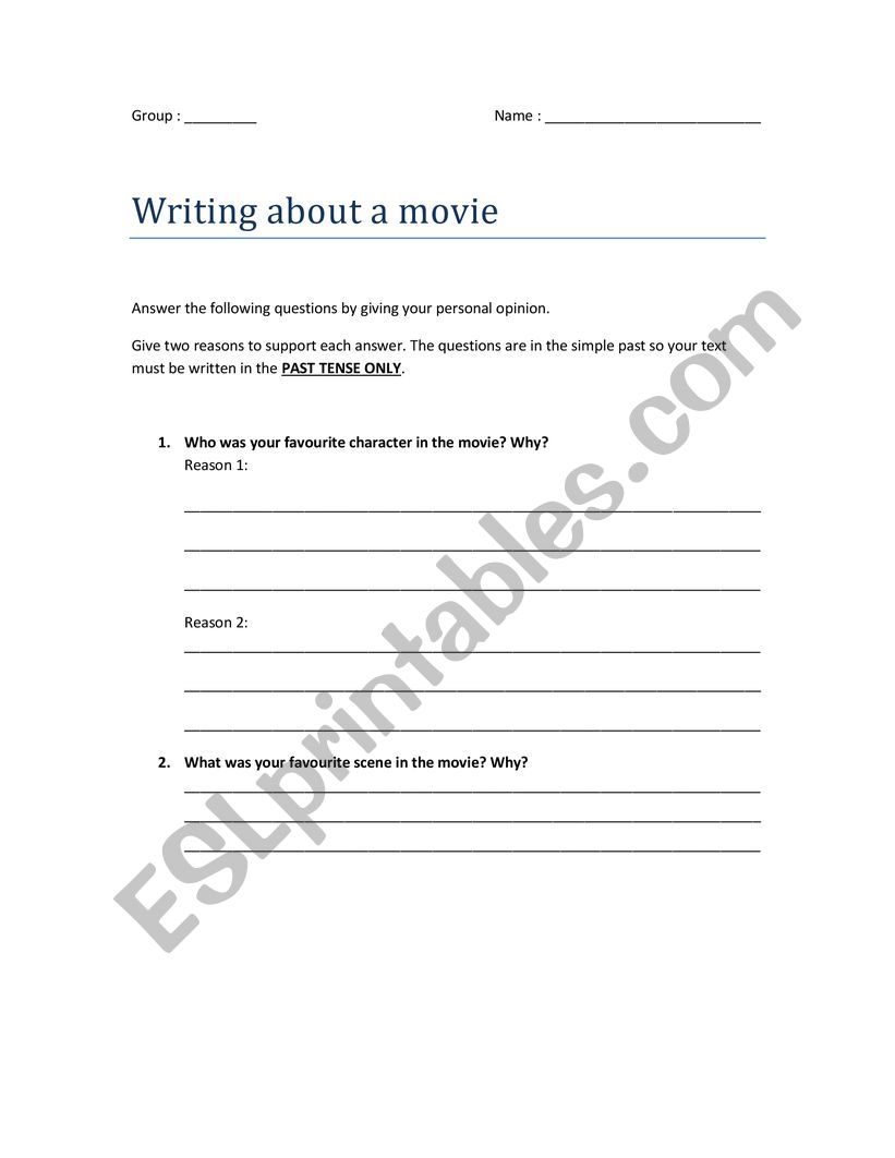 writing about a movie ESL worksheet by alisa2607