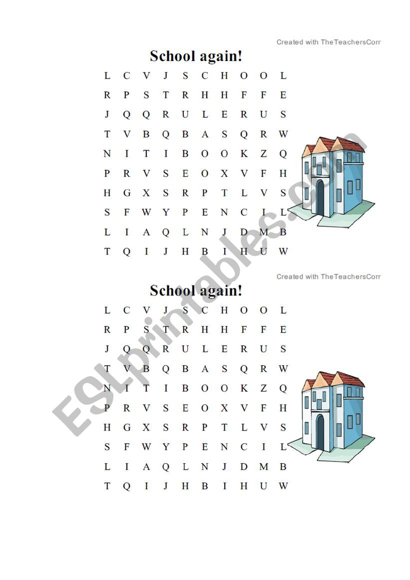  school items worksheet