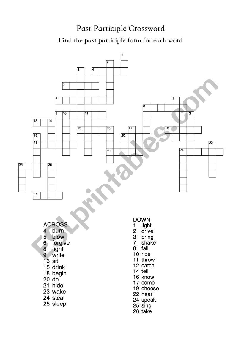 Past Participle Crossword worksheet