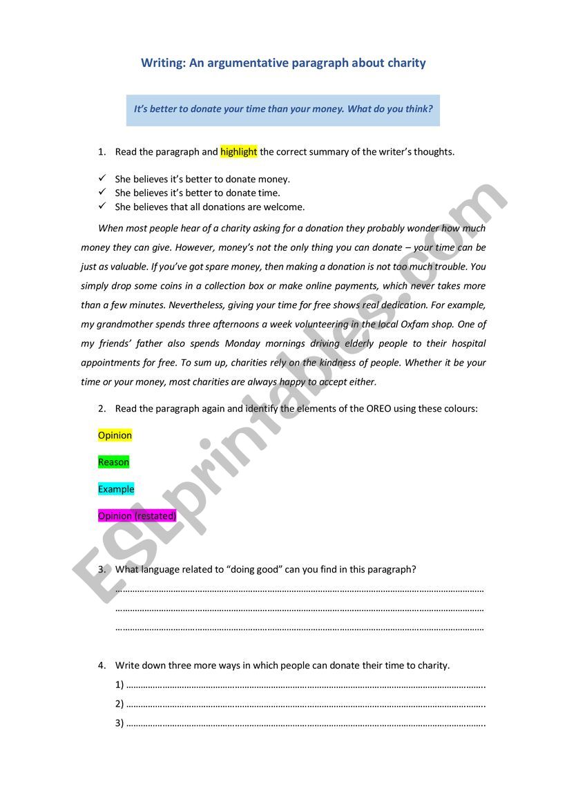 Paragraph Writing worksheet