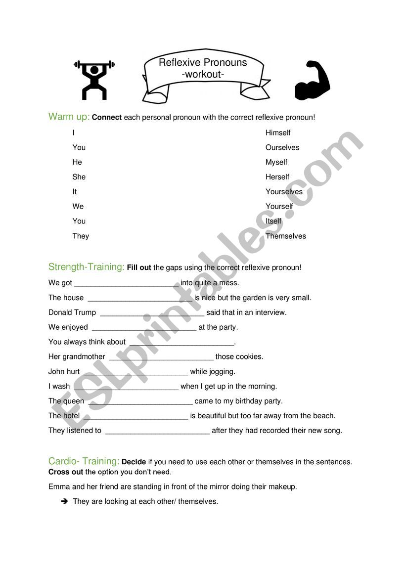 Workout Reflexive pronouns worksheet