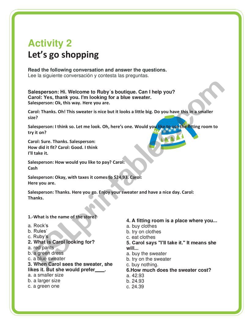 Let S Go Shopping Esl Worksheet By Renew2508