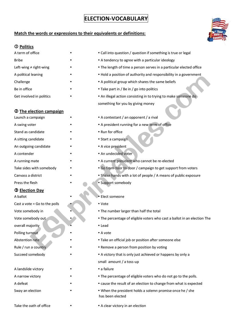 Vocabulary-elections worksheet